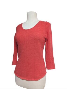Peter Hahn 100% Cashmere Knit 3/4 Sleeve Coral Sweater Approx Size Small/Medium